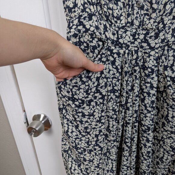 Zadig & Voltaire | Navy Cream Floral Rima Crepe Midi Shirt Dress Size Small - Picture 8 of 16